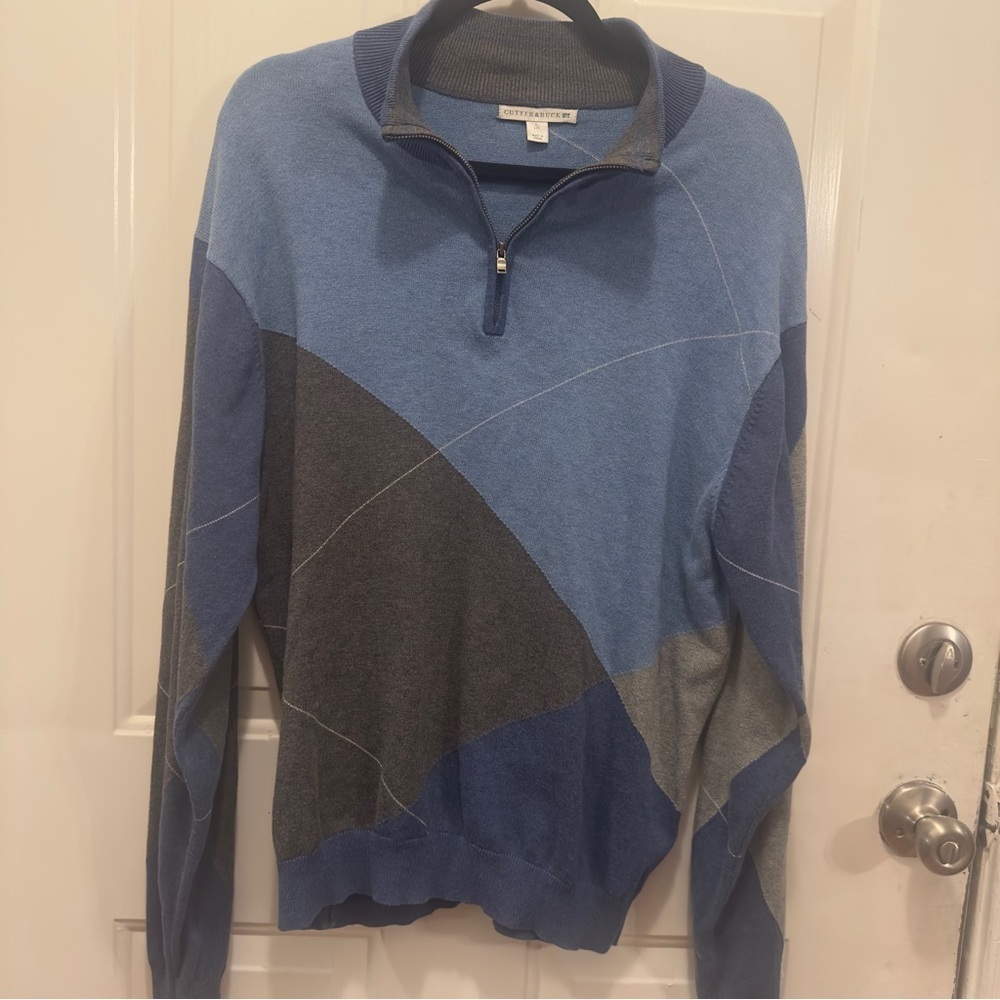Cutter & Buck Men's Zip-Up Sweater in Blue and Gray